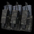 The Condor Triple Kangaroo Mag Pouch Gen II in MultiCam Black securely holds three rifle magazines with strap and flap closures, shown against a white background.